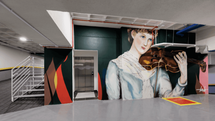 Garagem de edifício de luxo se transforma em galeria de arte