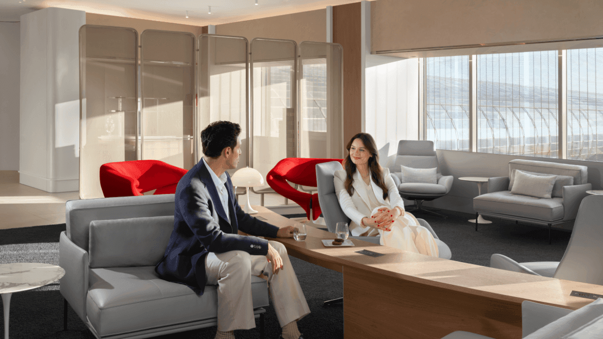 Projeto em 3D do novo lounge La Première da Air France no aeroporto Paris-Charles de Gaulle