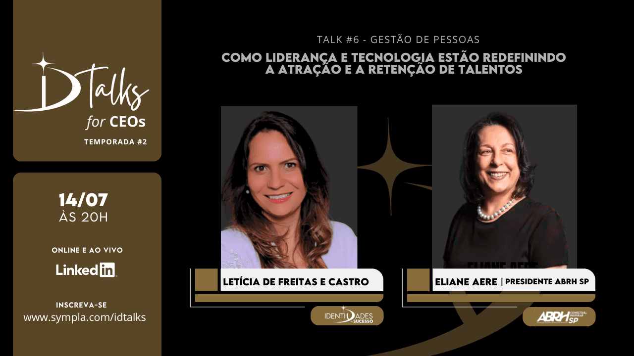 Banner de divulgação da segunda temporada do ID Talks for CEOs com Eliane Aere, destacando IA, liderança e gestão de pessoas