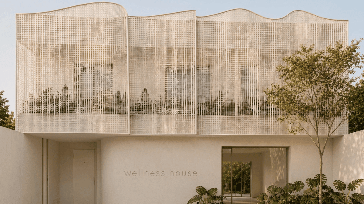 Fachada virtual da Wellness House Digital com proposta de arquitetura saudável
