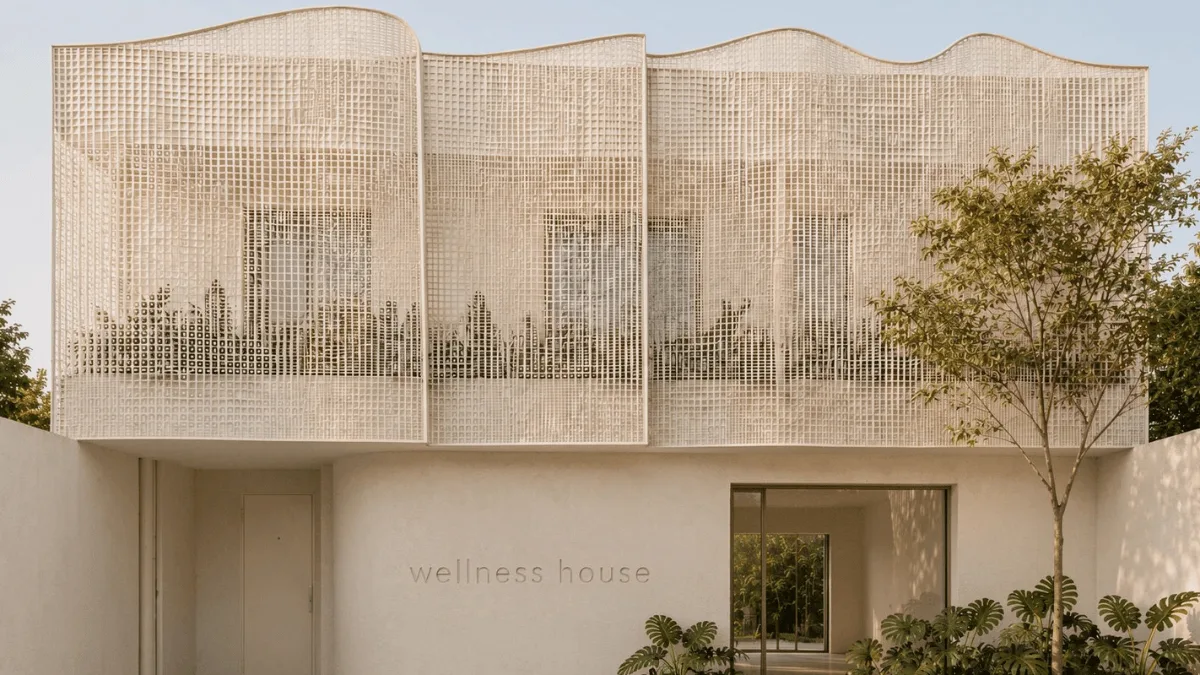 Fachada virtual da Wellness House Digital com proposta de arquitetura saudável