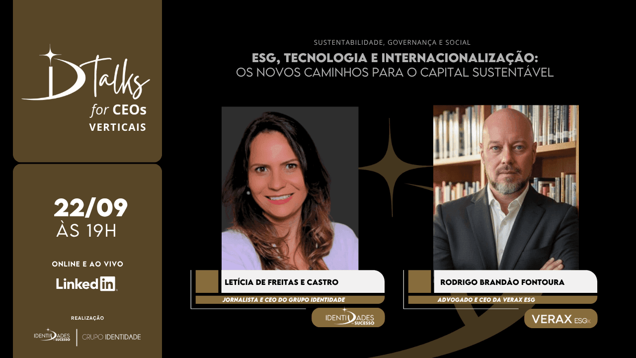 Arte do convite do ID Talks for CEOs | VERTICAIS com Rodrigo Brandão Fontoura sobre ESG, tecnologia e internacionalização